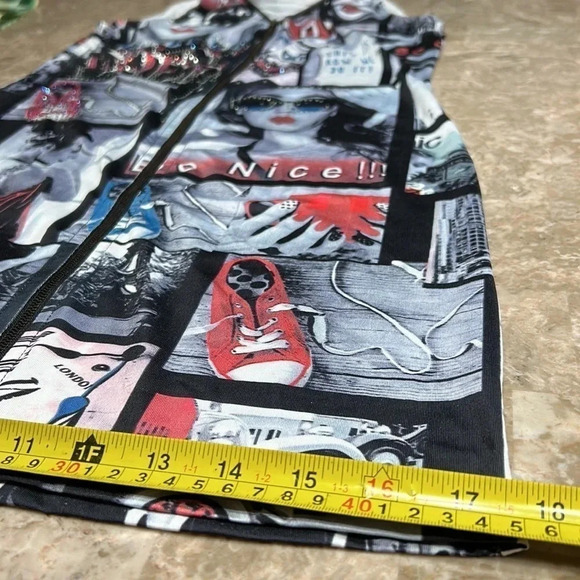 Graphic collage design dress,beads ,pop art design print retro vibe, Sm.,artsy, - Picture 12 of 17